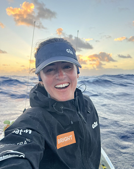 Annasley on boat smiling